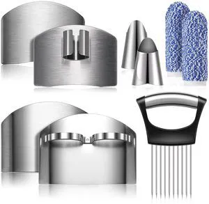 9 Pcs Finger Guard for Cutting Vegetables, Stainless Steel Protector | Finger Guard Set Include Knife, Thumb Peelers Onion Holder Slicer Kitchen Tool Avoid Hurting When Slicing and Chopping 9 Pcs Finger Guard for Cutting Vegetables, Stainless Steel Protector | Finger Guard Set Include Knife, Thumb Peelers Onion Holder Slicer Kitchen Tool Avoid Hurting When Slicing and Chopping