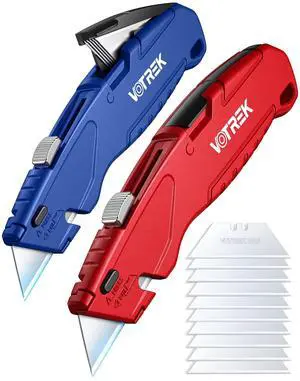 Box Cutter, Paper Cutter with Extra Blades, Metal Utility Knife Built-In Storage Tool-Free Quick Blade Change| Package Opener Cuts Cardstock Gift Wrap Packages, Cartons and Drywall, BlueRed Box Cutter, Paper Cutter with Extra Blades, Metal Utility Knife Built-In Storage Tool-Free Quick Blade Change| Package Opener Cuts Cardstock Gift Wrap Packages, Cartons and Drywall, BlueRed
