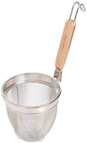 Deep Spider Strainer, 6-Inch Stainless Steel Mesh Basket With Bamboo Handle, For Noodles, Dumplings, Wontons, Deep Frying, And Draining Tasks Deep Spider Strainer, 6-Inch Stainless Steel Mesh Basket With Bamboo Handle, For Noodles, Dumplings, Wontons, Deep Frying, And Draining Tasks