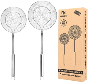 Large Stainless Steel Spider Strainer Long Handle, 2 Pack | Skimmer Basket, Ladle Strainers for Frying, Boiling Noodles, Dumplings, Pasta Large Stainless Steel Spider Strainer Long Handle, 2 Pack | Skimmer Basket, Ladle Strainers for Frying, Boiling Noodles, Dumplings, Pasta