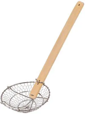 Kitchen Spider Strainer Stainless Steel 5-Inch Wire Basket with Heat-Resistant Bamboo Handle Kitchen Spider Strainer Stainless Steel 5-Inch Wire Basket with Heat-Resistant Bamboo Handle