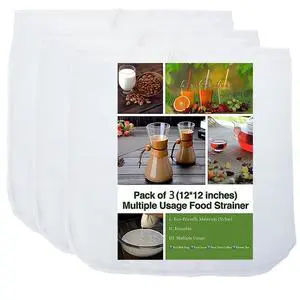 3 Pack - Ultra Fine Nut Milk Bag, 12X12 Inches, 80 Micron, Multiple Usage Reusable Food Strainer, Cold Brew Coffee Bag, Food Grade Nylon Mesh, BPA-Free, Cheesecloth Bag, Yogurt Strainer, Juice Filter 3 Pack - Ultra Fine Nut Milk Bag, 12X12 Inches, 80 Micron, Multiple Usage Reusable Food Strainer, Cold Brew Coffee Bag, Food Grade Nylon Mesh, BPA-Free, Cheesecloth Bag, Yogurt Strainer, Juice Filter
