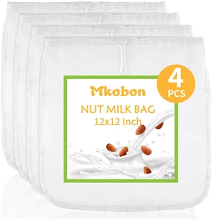 XL 4 Pcs 12" x 12" Nut Milk Bag Reusable, Cheese Cloth Bags for Straining | Grade 100 Nylon, Fine Mesh Food Grade Cheesecloth Strainer for Oat Almond Milk Greek Yogurt Juice Cold Brew Coffee Beer Tea XL 4 Pcs 12" x 12" Nut Milk Bag Reusable, Cheese Cloth Bags for Straining | Grade 100 Nylon, Fine Mesh Food Grade Cheesecloth Strainer for Oat Almond Milk Greek Yogurt Juice Cold Brew Coffee Beer Tea