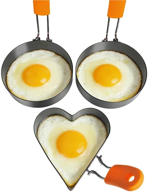 3Pack Stainless Steel Egg Rings for Frying Eggs | 3.5inch nonstick rings, 2 round & 1 heartshaped. Ideal for fried eggs, breakfast sandwiches & homebaking 3Pack Stainless Steel Egg Rings for Frying Eggs | 3.5inch nonstick rings, 2 round & 1 heartshaped. Ideal for fried eggs, breakfast sandwiches & homebaking