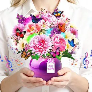 Happy Birthday Musical Cards for Women Mom, 3D Pop-Up Greeting Card with Light & Music, 10 Inch Peony & Gerbera Flower Bouquet & Butterflies Design Gift Card for Woman, Lady, Sister Happy Birthday Musical Cards for Women Mom, 3D Pop-Up Greeting Card with Light & Music, 10 Inch Peony & Gerbera Flower Bouquet & Butterflies Design Gift Card for Woman, Lady, Sister
