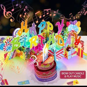 3D Pop-Up Birthday Card with Music, Blowable LED Candle, for Ages 1 to 100 | Happy Birthday Music, Color-Changing Lights, 3D Cake Design, Envelope & Greeting Card, Milestone Gift for Women 3D Pop-Up Birthday Card with Music, Blowable LED Candle, for Ages 1 to 100 | Happy Birthday Music, Color-Changing Lights, 3D Cake Design, Envelope & Greeting Card, Milestone Gift for Women