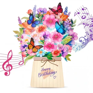 Birthday Card, Pop Up Birthday Cards for Women with Light and Music | 3D Paper Flower Butterfly Bouquet Design, Unique Forever Birthday Gift, for Women, Mom, Wife, Daughter, Sister, Female Birthday Card, Pop Up Birthday Cards for Women with Light and Music | 3D Paper Flower Butterfly Bouquet Design, Unique Forever Birthday Gift, for Women, Mom, Wife, Daughter, Sister, Female
