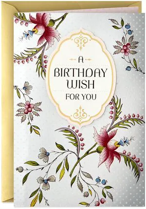 Golden Thread Birthday Card (A Birthday Wish) | Floral Print with 3D Plaque and Shimmery Accents, Coordinating Envelope, High Quality Paper Stock, Card Measures 5.8 X 8.3 in Golden Thread Birthday Card (A Birthday Wish) | Floral Print with 3D Plaque and Shimmery Accents, Coordinating Envelope, High Quality Paper Stock, Card Measures 5.8 X 8.3 in