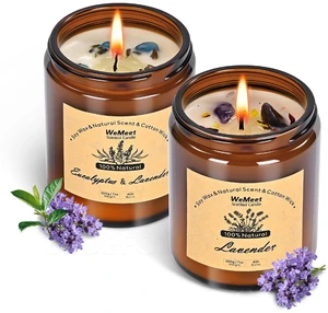2 Pack Scented Candles Gift Set, Lavender Candles for Home Scented with Crystals 7oz, Eucalyptus Lavenderjar Candle with Dried Flowers, Aromatherapy Candle for Birthday, Mother'S Day, Christmas 2 Pack Scented Candles Gift Set, Lavender Candles for Home Scented with Crystals 7oz, Eucalyptus Lavenderjar Candle with Dried Flowers, Aromatherapy Candle for Birthday, Mother'S Day, Christmas