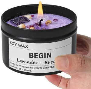 Begin New Beginnings Lavender & Eucalyptus Scented Candle, Black Jar with Purple Crystals, Soy Wax Candles Gifts for People Embarking On Lifes New Journeys, Ready to Restart After A Setbac, 7.1oz Begin New Beginnings Lavender & Eucalyptus Scented Candle, Black Jar with Purple Crystals, Soy Wax Candles Gifts for People Embarking On Lifes New Journeys, Ready to Restart After A Setbac, 7.1oz