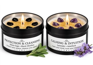Crystal Scented Candles for Women, White Sage & Lavender, 2 x 4oz | Amethyst & Obsidian Crystal Energy Decor, Soy Wax with Cotton Wick, 40H Total Burn Time, Compact Meditation Gift Crystal Scented Candles for Women, White Sage & Lavender, 2 x 4oz | Amethyst & Obsidian Crystal Energy Decor, Soy Wax with Cotton Wick, 40H Total Burn Time, Compact Meditation Gift