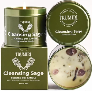 Sage Candle for Cleansing House Negative Energy Smudge Kit - 5oz Soy Wax Natural Clean Organic Non Toxic - Aromatherapy Spiritual Meditation Gifts - Long Lasting Highly Scented Candel with Crystals Sage Candle for Cleansing House Negative Energy Smudge Kit - 5oz Soy Wax Natural Clean Organic Non Toxic - Aromatherapy Spiritual Meditation Gifts - Long Lasting Highly Scented Candel with Crystals