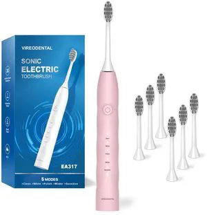 Sonic Electric Toothbrush for Adults & Kids,Type-C Rechargeable Toothbrush | 40000VPM Powered Toothbrush,6 Brush Heads & 5 Modes,90-Day Runtime,IPX7 Waterproof,Smart Timer,for Daily Care & Travel,Pink Sonic Electric Toothbrush for Adults & Kids,Type-C Rechargeable Toothbrush | 40000VPM Powered Toothbrush,6 Brush Heads & 5 Modes,90-Day Runtime,IPX7 Waterproof,Smart Timer,for Daily Care & Travel,Pink
