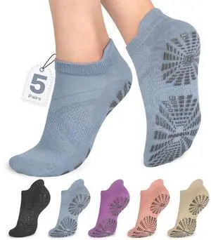 Women Non Slip Pilates Socks with Grips for Yoga Barre Barefoot | Breathable Cotton,5 Paris, Anti-Slip, Ankle High, Pregnant and Elderly, Ideal for Yoga, Barre, Hospital & Home Use Women Non Slip Pilates Socks with Grips for Yoga Barre Barefoot | Breathable Cotton,5 Paris, Anti-Slip, Ankle High, Pregnant and Elderly, Ideal for Yoga, Barre, Hospital & Home Use
