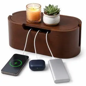 Wooden Cable Management Box with Lid, Decorative Cord Organizer for Power Strip & Charger Cables, Ventilation Holes & Side Slots, Solid Pine Wire Hider for Desk, Home Office, Dorm & Minimalist Setup Wooden Cable Management Box with Lid, Decorative Cord Organizer for Power Strip & Charger Cables, Ventilation Holes & Side Slots, Solid Pine Wire Hider for Desk, Home Office, Dorm & Minimalist Setup