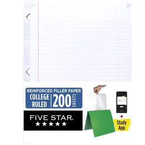 Loose Leaf Paper + Study App, College Ruled Filler Notebook Paper, Reinforced, Fights Ink Bleed, 8-1/2" x 11", 200 Sheets (170054-ECM) Loose Leaf Paper + Study App, College Ruled Filler Notebook Paper, Reinforced, Fights Ink Bleed, 8-1/2" x 11", 200 Sheets (170054-ECM)