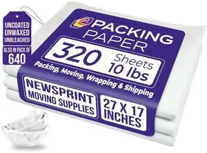 White Bulk Packing Paper | 320 sheets | 27" x 17" | 10 lb | Sheets for Moving - Newsprint Paper - Must Have in Your Moving Supplies | Newsprint Papers | Packaging Paper White Bulk Packing Paper | 320 sheets | 27" x 17" | 10 lb | Sheets for Moving - Newsprint Paper - Must Have in Your Moving Supplies | Newsprint Papers | Packaging Paper
