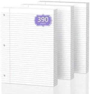 390 Sheets Loose Leaf Paper 8" x 10.5" Filler Paper College Ruled 3-Hole Punched Lined Paper Notebook Paper for 3-Ring Binders Notepad Writing Note Pads Ideal for Home, School, Office 390 Sheets Loose Leaf Paper 8" x 10.5" Filler Paper College Ruled 3-Hole Punched Lined Paper Notebook Paper for 3-Ring Binders Notepad Writing Note Pads Ideal for Home, School, Office