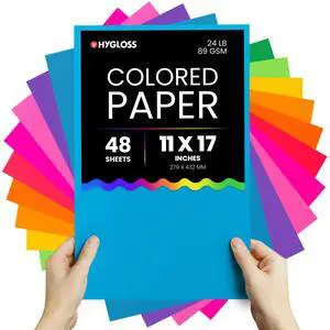 Assorted Bright Colored Paper - 24 lb, 89 gsm, Acid-Free, Fade-Resistant, 11x17-Inch Ledger Size Color Copy Paper, 48 Sheets, 12 Colors Assorted Bright Colored Paper - 24 lb, 89 gsm, Acid-Free, Fade-Resistant, 11x17-Inch Ledger Size Color Copy Paper, 48 Sheets, 12 Colors