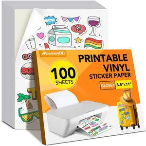 100 PCS Vinyl Sticker Paper, Glossy Printable Sticker Paper 100 PCS Vinyl Sticker Paper, Glossy Printable Sticker Paper