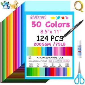 124PCS Colored Cardstock 8.5" x 11", 50 Assorted Construction Paper Bulk 200GSM/75LB Colorful Card Stock for Scrapbooking, Heavyweight Printer Paper for CardMaking, Crafts,Kids School Supplies 124PCS Colored Cardstock 8.5" x 11", 50 Assorted Construction Paper Bulk 200GSM/75LB Colorful Card Stock for Scrapbooking, Heavyweight Printer Paper for CardMaking, Crafts,Kids School Supplies