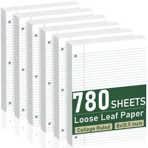 6 Pack Loose Leaf Paper, 130 Sheets Notebook, 8 x 10.5 Filler Paper Pads 6 Pack Loose Leaf Paper, 130 Sheets Notebook, 8 x 10.5 Filler Paper Pads