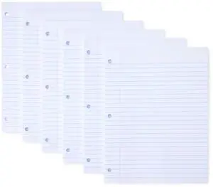 Wide Ruled Loose Leaf Binder Paper for School or Office, 10.5" x 8", 100 Sheets, White, 6-Pack Wide Ruled Loose Leaf Binder Paper for School or Office, 10.5" x 8", 100 Sheets, White, 6-Pack