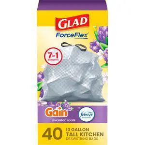 ForceFlex Tall Kitchen Trash Bags, 13 Gallon, Gain Lavender, 40 Count (Package May Vary) ForceFlex Tall Kitchen Trash Bags, 13 Gallon, Gain Lavender, 40 Count (Package May Vary)