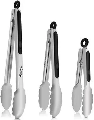 Stainless Steel Cooking Tongs Set of 3 - Heavy Duty 12/9/7 Inch Locking Tongs, Heat Resistant to 600 Degrees, Food Grade Kitchen Metal Tong for Food, Salad, & BBQ - Dishwasher Safe Stainless Steel Cooking Tongs Set of 3 - Heavy Duty 12/9/7 Inch Locking Tongs, Heat Resistant to 600 Degrees, Food Grade Kitchen Metal Tong for Food, Salad, & BBQ - Dishwasher Safe