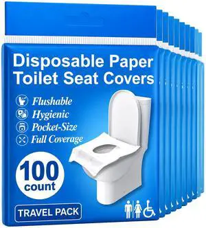 Disposable Toilet Seat Covers Flushable XL 100 Pack Adults & Kids Potty Training Travel Toilet Seat Cover 100% Biodegradable Public Restroom Protection for Airplane, Camping, Festivals Disposable Toilet Seat Covers Flushable XL 100 Pack Adults & Kids Potty Training Travel Toilet Seat Cover 100% Biodegradable Public Restroom Protection for Airplane, Camping, Festivals
