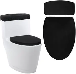 Black Toilet Lid Cover and Toilet Tank Lid Cover Set, Stretch Washable Polyester Toilet-Seat Covers, Universal Toilet-Cover Set for Most Toilets Tanks & Lids, Bathroom Decor Accessories Black Toilet Lid Cover and Toilet Tank Lid Cover Set, Stretch Washable Polyester Toilet-Seat Covers, Universal Toilet-Cover Set for Most Toilets Tanks & Lids, Bathroom Decor Accessories