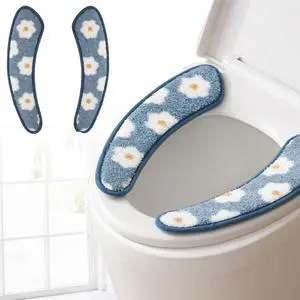 Thick and Warm Toilet Seat Cover Washable, Reusable Cushion with TPR Adhesive & Floral Pattern for Comfort & Insulation (Blue) Thick and Warm Toilet Seat Cover Washable, Reusable Cushion with TPR Adhesive & Floral Pattern for Comfort & Insulation (Blue)