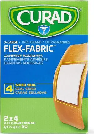Flex-Fabric Adhesive Bandages, XLarge 2 x 4 Inch, 50 Count, | Woven Fabric Stretch, Breathable, Seals on All Four Sides, Absorbent Pad, Long-Lasting Protection Flex-Fabric Adhesive Bandages, XLarge 2 x 4 Inch, 50 Count, | Woven Fabric Stretch, Breathable, Seals on All Four Sides, Absorbent Pad, Long-Lasting Protection