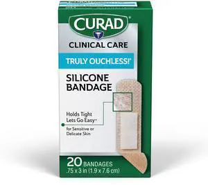 Truly Ouchless!® Silicone Bandages, .75" x 3", For Sensitive or Delicate Skin, Flexible Fabric, Protects Scrapes, Cuts & Burns, 20 Count Truly Ouchless!® Silicone Bandages, .75" x 3", For Sensitive or Delicate Skin, Flexible Fabric, Protects Scrapes, Cuts & Burns, 20 Count