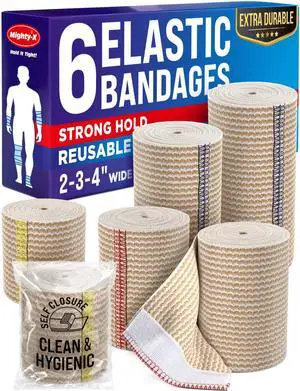 Premium Elastic Bandage Wrap - 6pack (2x2in, 2x3in, 2x4in) - Self-Closing | Strong Compression Bandage Wrap for Leg, Ankles, Wrists, and Knees - For First Aid Kit and After Surgery Recovery Premium Elastic Bandage Wrap - 6pack (2x2in, 2x3in, 2x4in) - Self-Closing | Strong Compression Bandage Wrap for Leg, Ankles, Wrists, and Knees - For First Aid Kit and After Surgery Recovery