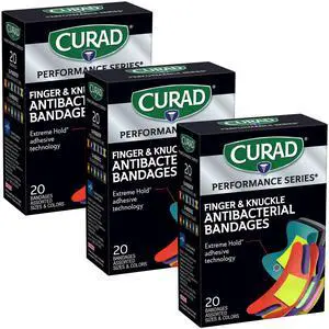 Performance Series Antibacterial Bandages, Extreme Hold Adhesive Technology, Finger & Knuckle Bandages, Flexible Fabric, Variety Pack with Assorted Sizes & Colors, ( Pack of 3) Performance Series Antibacterial Bandages, Extreme Hold Adhesive Technology, Finger & Knuckle Bandages, Flexible Fabric, Variety Pack with Assorted Sizes & Colors, ( Pack of 3)