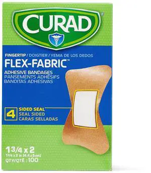 Flex-Fabric Adhesive Fingertip Bandages, Skin-Friendly Adhesive, 2 x 1.75 Inches, Breathable Fabric, 100 Bandages Per Box Flex-Fabric Adhesive Fingertip Bandages, Skin-Friendly Adhesive, 2 x 1.75 Inches, Breathable Fabric, 100 Bandages Per Box