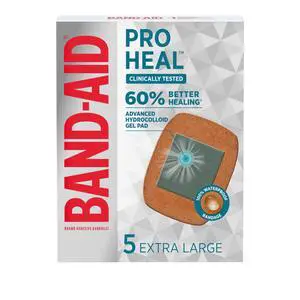 Brand Pro Heal Adhesive Bandages, Extra Large, 5 Count | Waterproof, Hydrocolloid Gel Patch for First Aid & Wound Care, Clinically Tested for Better Healing of Minor Cuts & Blisters Brand Pro Heal Adhesive Bandages, Extra Large, 5 Count | Waterproof, Hydrocolloid Gel Patch for First Aid & Wound Care, Clinically Tested for Better Healing of Minor Cuts & Blisters