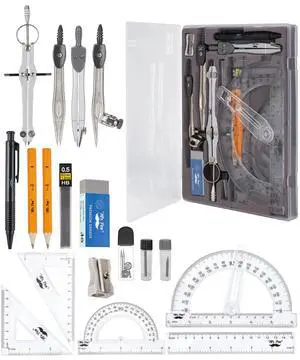 - Geometry Set, 15 Piece Set with 6 Inch Swing Arm Protractor | IncludesMetal Divider, Set Squares, Ruler, Compasses for Math for Drafting & School Supplies - Geometry Set, 15 Piece Set with 6 Inch Swing Arm Protractor | IncludesMetal Divider, Set Squares, Ruler, Compasses for Math for Drafting & School Supplies