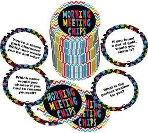 100 Morning Meeting Chips Questions Cards for Kids, Conversation Starters, Primary Students Response Cards, Learn and Improve Listening & Communication, Vocabulary, Social Skill 100 Morning Meeting Chips Questions Cards for Kids, Conversation Starters, Primary Students Response Cards, Learn and Improve Listening & Communication, Vocabulary, Social Skill