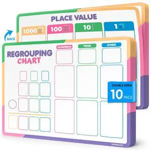 Place Value Chart & Regrouping Dry Erase Sheets Base Ten, Addition & Subtraction Math Practice for Kids, Classroom Supplies, Double Sided 10 Pack Place Value Chart & Regrouping Dry Erase Sheets Base Ten, Addition & Subtraction Math Practice for Kids, Classroom Supplies, Double Sided 10 Pack