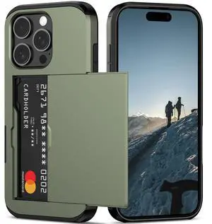 for iPhone 16 Pro Case with Card Holder Green | Heavy Duty Protective Dual Layer Shockproof Hidden Card Slot, Slim Wallet Case for iPhone 16 Pro Men&Women for iPhone 16 Pro Case with Card Holder Green | Heavy Duty Protective Dual Layer Shockproof Hidden Card Slot, Slim Wallet Case for iPhone 16 Pro Men&Women