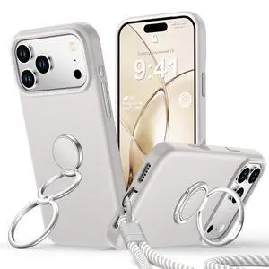 for iPhone 17 Pro Case with Double Ring Stand & Wrist Strap Stone | Liquid Silicone Phone Case with Soft Microfiber Lining, Shockproof Protective Cover for Women, 6.3" - Stone for iPhone 17 Pro Case with Double Ring Stand & Wrist Strap Stone | Liquid Silicone Phone Case with Soft Microfiber Lining, Shockproof Protective Cover for Women, 6.3" - Stone