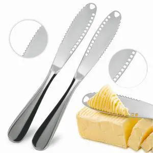 2 Pcs Butter Knife Spreader 3-in-1 Set, Stainless Steel | Butter Spreader Knife with Grater Blade and Holes; Non-Slip Grip, Dishwasher Safe; Spreads Cream Cheese and Jam 2 Pcs Butter Knife Spreader 3-in-1 Set, Stainless Steel | Butter Spreader Knife with Grater Blade and Holes; Non-Slip Grip, Dishwasher Safe; Spreads Cream Cheese and Jam