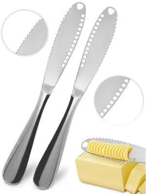 3 in 1 Butter Knife for Hard Butter Set of 2 with Micro-Grater Blade | 2 Pcs Cold Butter Knife Spreader with Holes in Blade, Stainless Steel Body, Dishwasher Safe, Spreads Soft Cheese and Jam 3 in 1 Butter Knife for Hard Butter Set of 2 with Micro-Grater Blade | 2 Pcs Cold Butter Knife Spreader with Holes in Blade, Stainless Steel Body, Dishwasher Safe, Spreads Soft Cheese and Jam