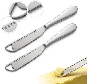 2 Pack Stainless Steel Butter Knife Set - 3 in 1 Butter Spreader Knife, Butter Knives with Cold Butter Curler & Cheese Slicer 2 Pack Stainless Steel Butter Knife Set - 3 in 1 Butter Spreader Knife, Butter Knives with Cold Butter Curler & Cheese Slicer