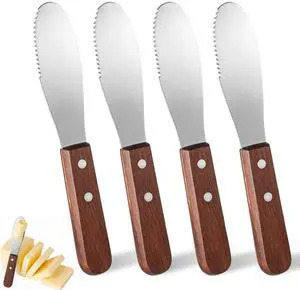 4 Pack Butter Spreader Knife Stainless Steel Cream Cheese Spreader with Wood Handle Butter Knife with Holes for Butters Cheese, Cream, Sandwich, and Condiment Serving 4 Pack Butter Spreader Knife Stainless Steel Cream Cheese Spreader with Wood Handle Butter Knife with Holes for Butters Cheese, Cream, Sandwich, and Condiment Serving