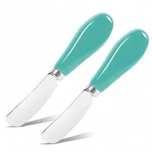 Butter Spreader Knife Set, 2 Pack Butter Knives and Cheese Knives | Stainless steel knives with ceramic handles for hard butter, soft and hard cheese, and jam; dishwasher-safe; blue Butter Spreader Knife Set, 2 Pack Butter Knives and Cheese Knives | Stainless steel knives with ceramic handles for hard butter, soft and hard cheese, and jam; dishwasher-safe; blue