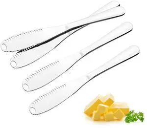 Butter Spreader Knife 4 Pcs Stainless Steel Butter Knife with Holes, 3 in 1 | Ideal for Cold Butter, Cheese, Jam, with Serrated Edge and Holes for Grating and Curling, Kitchen Gadgets, Dishwasher Safe Butter Spreader Knife 4 Pcs Stainless Steel Butter Knife with Holes, 3 in 1 | Ideal for Cold Butter, Cheese, Jam, with Serrated Edge and Holes for Grating and Curling, Kitchen Gadgets, Dishwasher Safe