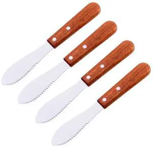 8" Stainless Steel Straight Edge Butter Cheese Cream Sandwich Condiment Spreader Knives with Wood Handle for Kitchen Tools, Cooking Utensil, Event Guest Serving (4 Pack) 8" Stainless Steel Straight Edge Butter Cheese Cream Sandwich Condiment Spreader Knives with Wood Handle for Kitchen Tools, Cooking Utensil, Event Guest Serving (4 Pack)